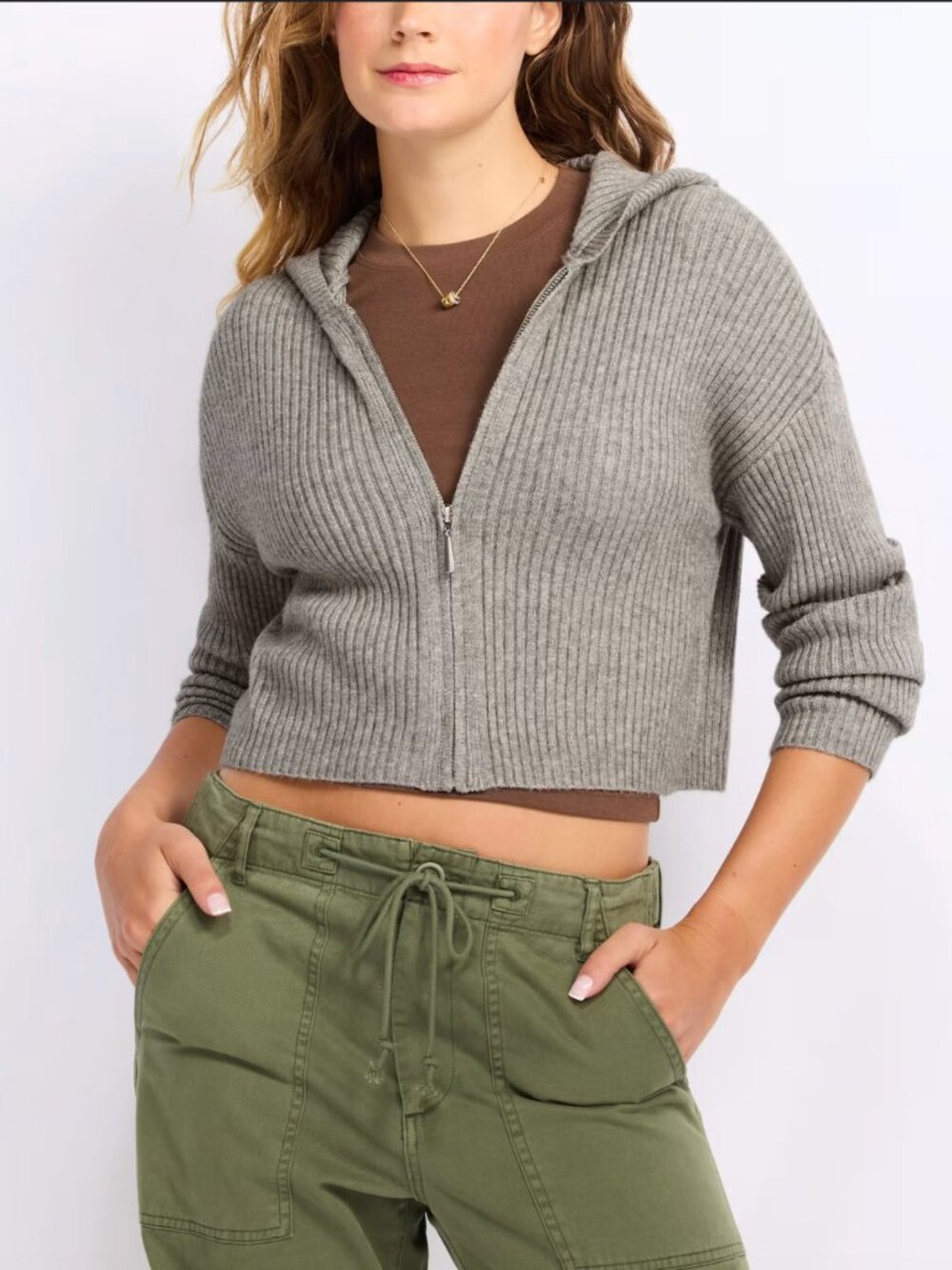 ONLY Cosima Cropped Zip Hood Cardigan Gray L